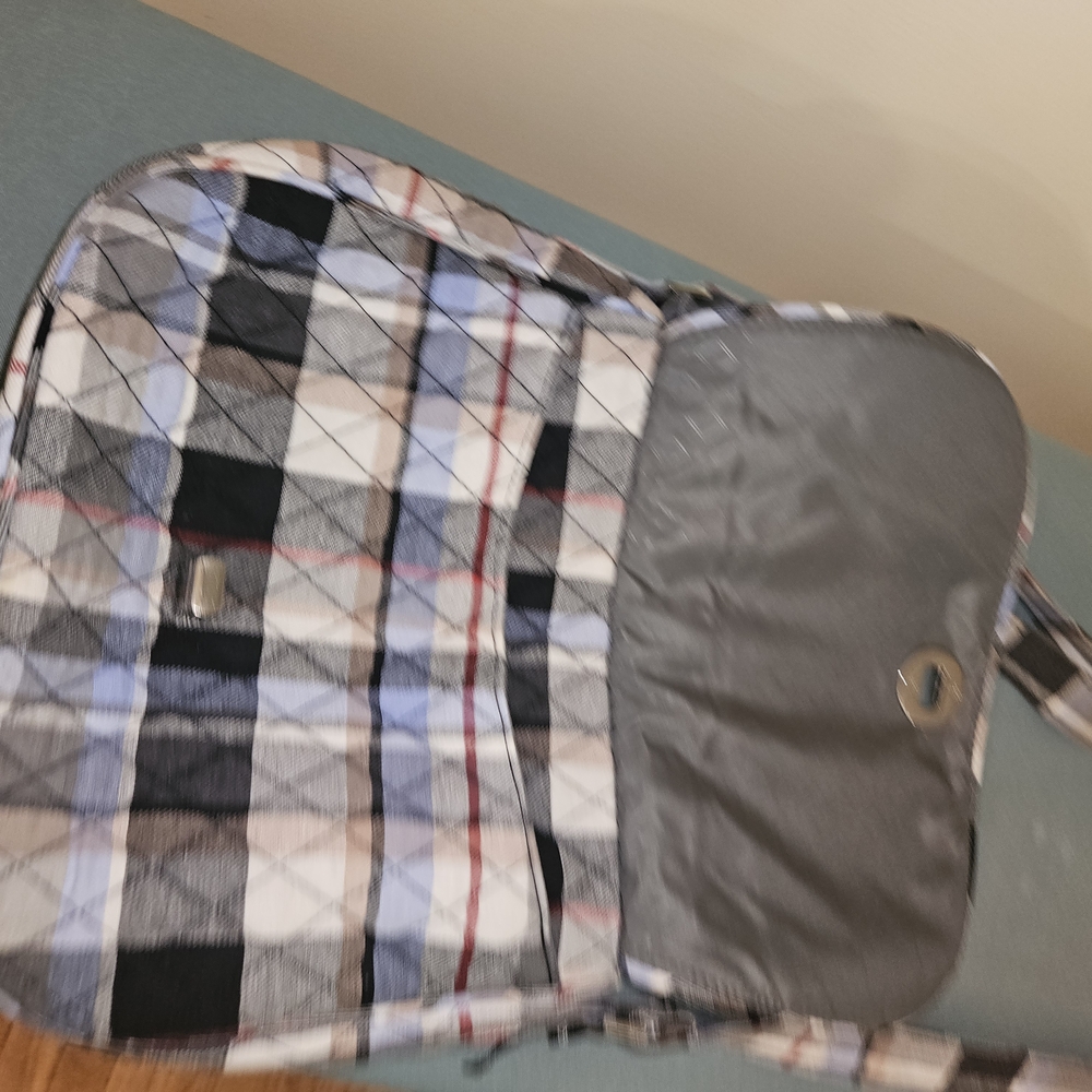 Vera Bradley Plaid Shoulder Bag - Black, White, Gray, Blue